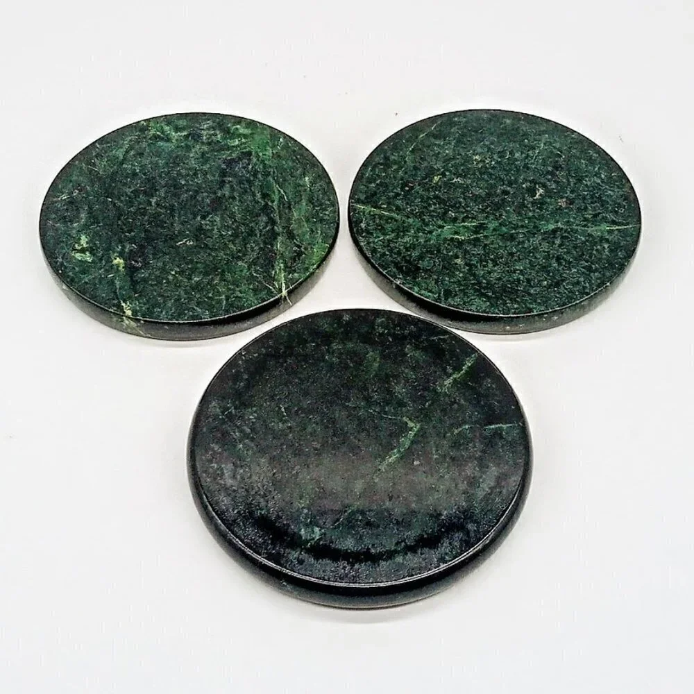 Dark Green Marble Round Cork Back Coasters (3)